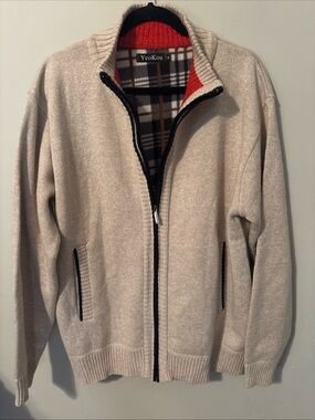 YeoKou Men's Beige Full-Zip Sweater Jacket
